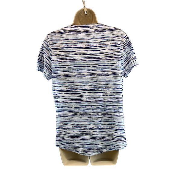 Ruff Hewn Womens Abstract Striped Shirt Size Medium Short Sleeve Cotton Lace - Picture 2 of 10